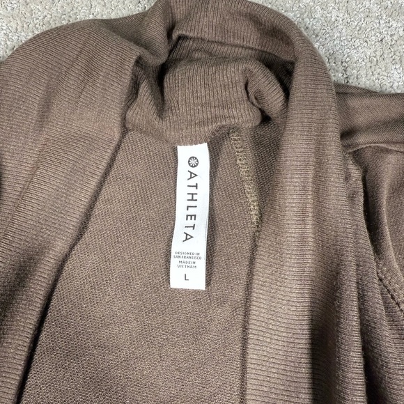 Athleta Brown Open Front Soft Stretchy Cardigan Sweater Womens Size Large - Picture 2 of 7